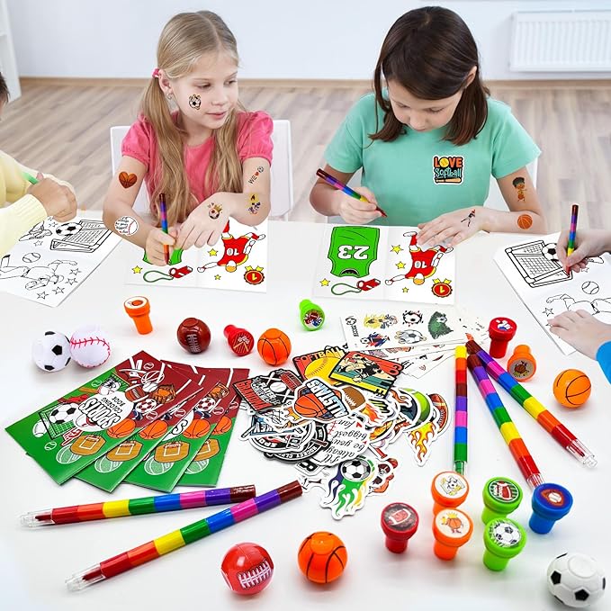 Cinrobiye 72 Pieces Sports Party Favors,Sports Goodie Bags Fillers ,Sports Coloring Book with Crayons,Ball birthday Party Supplies,Sports Games Class Prizes Gift for Classroom Sports School Party