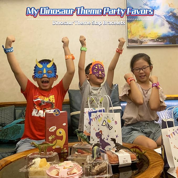 Dinosaur Slap Bracelets for Kids Party Favors-Dinosaur Theme Goodie Bag Stuffers(6pack) for Boys&Girls Dinosaur Theme Party Supplies Carnival Prizes Suit Classroom Exchanging Gifts