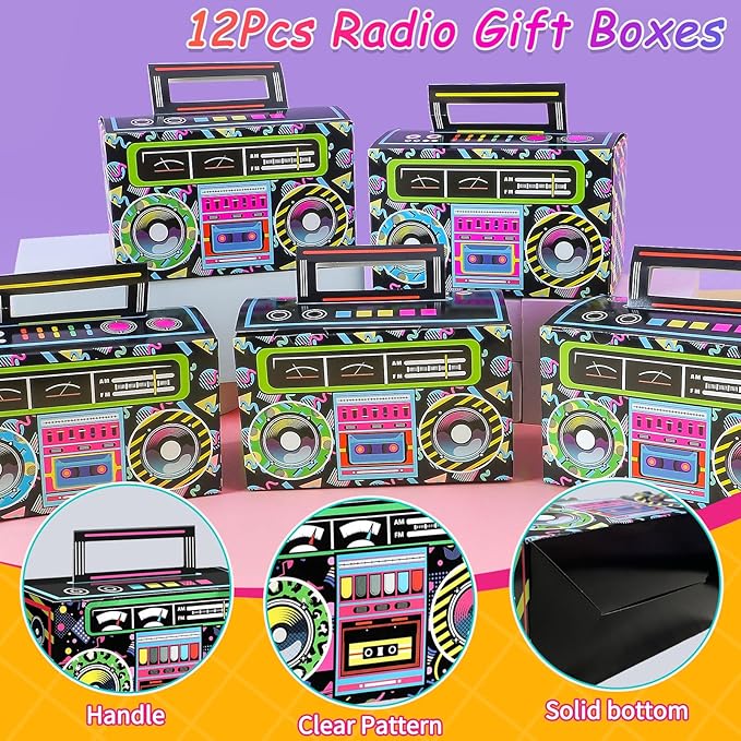 Winrayk 84Pcs 80s 90s Party Favors Birthday Supplies Shutter Glasses Gift Box Glove Necklace Hair Tie Glow Sticker Slap Bracelet Keychain Adult Teen Kid Retro Hip Hop 80s 90s Party Supplies Decoration