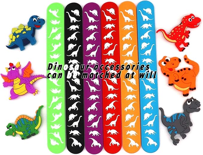 Dinosaur Slap Bracelets for Kids Party Favors-Dinosaur Theme Goodie Bag Stuffers(6pack) for Boys&Girls Dinosaur Theme Party Supplies Carnival Prizes Suit Classroom Exchanging Gifts
