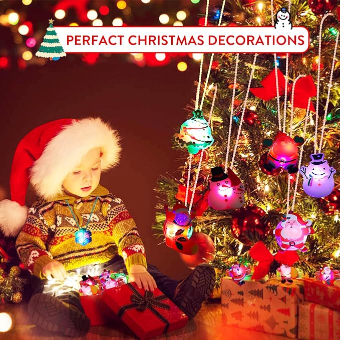 DIYASY Light Up Christmas Necklace Bulk, 24 Pcs Party Favor LED Bracelet for Kids Adults Glow in the Dark Flashing Toys Christmas Stocking Stuffers Ornaments Decorations