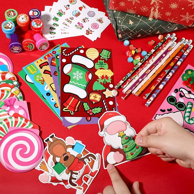 BenLouis Christmas School Stationery Set Party Favors Xmas Classroom Gift Prizes Bulk for Students Kids Holiday Stockings Pinata Filler Christmas School Goodie Bag Stuffers Decor(12set Gingerbread)