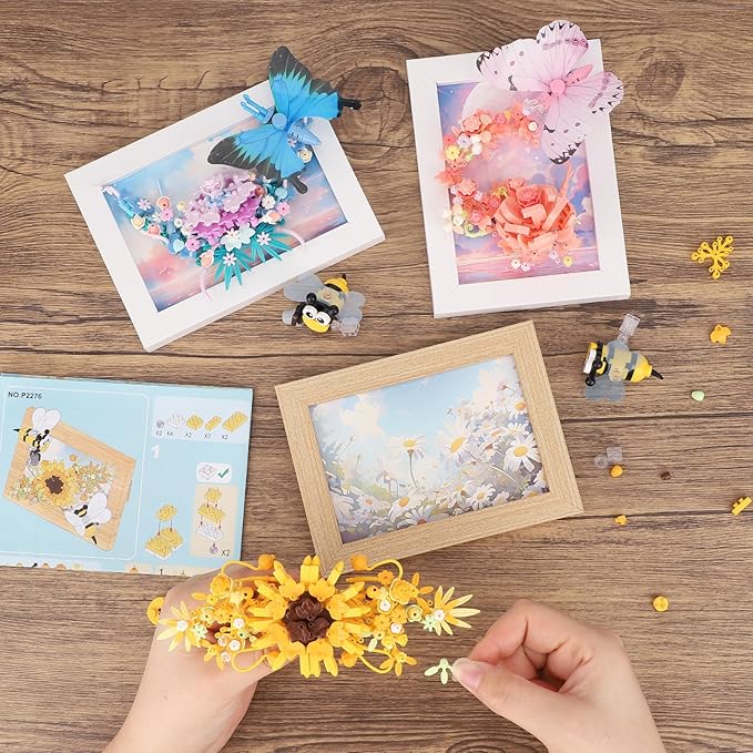 QLT QIAOLETONG Butterfly Insects Flowers Photo Frame Micro Mini Bricks Building Set, Botanical Collection Wall Art Home Office Decor, Ideas Gift Building Toy for Boys Girls Adults(P2278)