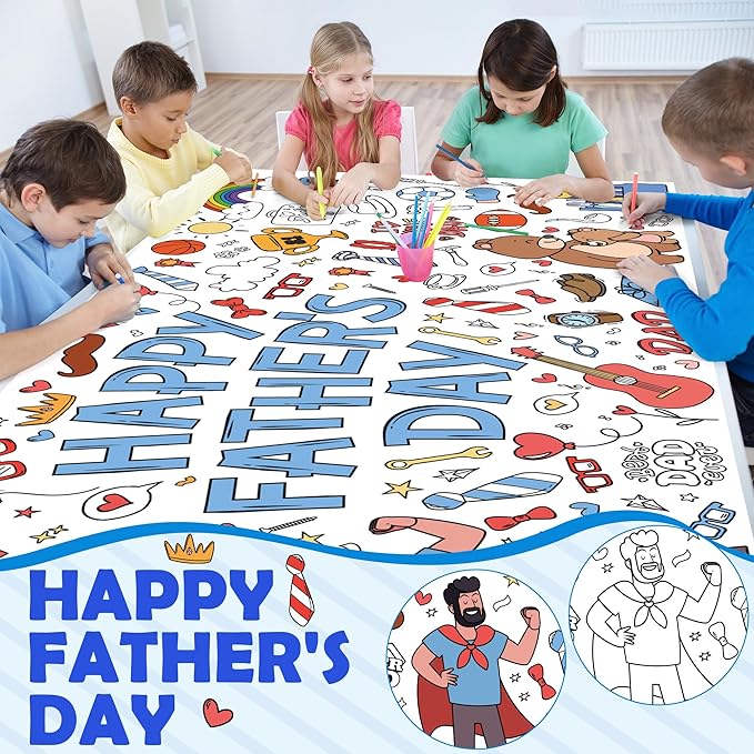 OHOME Fathers Day Giant Coloring Poster/Tablecloth - 30 x 72 Inches Jumbo Coloring Banner Kids Crafts Activities - Happy Fathers Day Decorations from Daughter Son Wife - Gifts from Kids