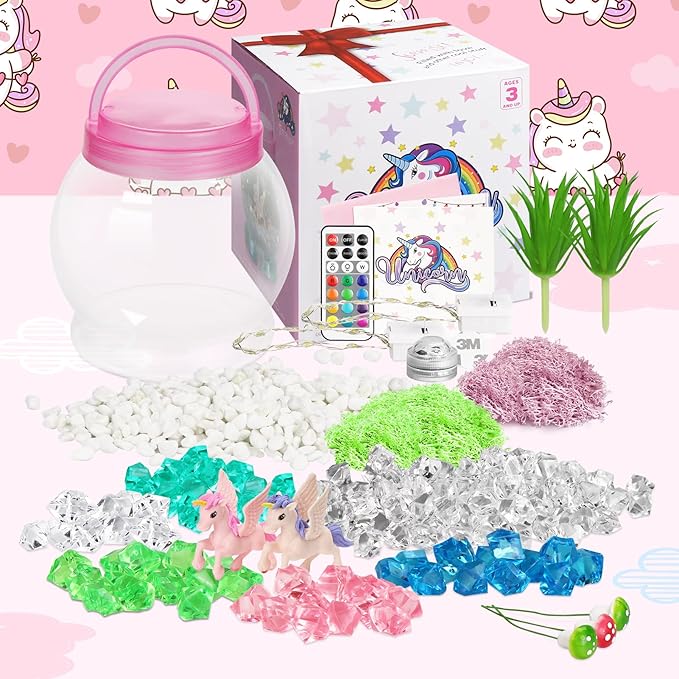 DIY Light-Up Unicorn Terrarium Kit for Kids,3 Light Modes Unicorn Toys & Activities Kits Presents,Arts & Crafts Unicorns Gift for Girls Age 4 5 6 7 8-12 Year Old Birthday Gift, Bedroom Decor