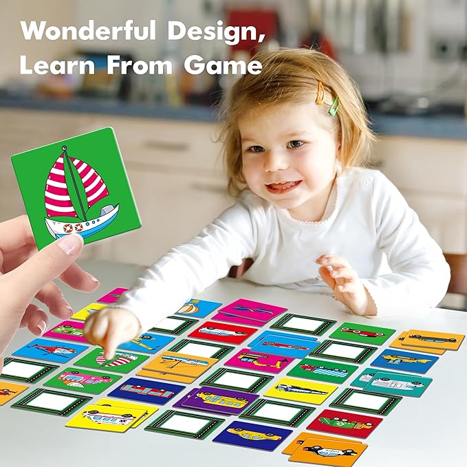 Vehicle Matching Game, 72 PCS Traffic Memory Matching Cards for Toddlers 36 Pairs Transportation Memory Cards Educational Toys for Preschool Boys & Girls 4 5 6 Years Old