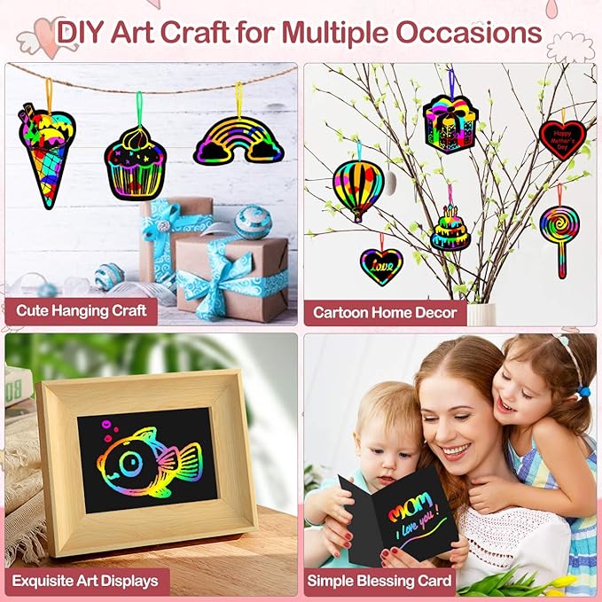 Rainbow Scratch Off Paper for Kids: Easter Crafts Gifts for Kids 60pcs Magic Arts Supplies for Age 3-12 Teen Toys Games for Valentines Birthday Christmas Basket Stuffers |Party Favors