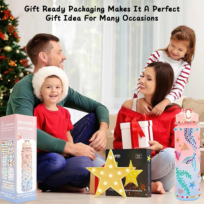 Decorate Your Own Water Bottle Kits for Girls 4-12, Valentines Day Gifts for Girls, Girls Water Bottle, Gem Stickers DIY Arts and Crafts Kits Supplies for Girls, Birthday Easter Gifts for Girls