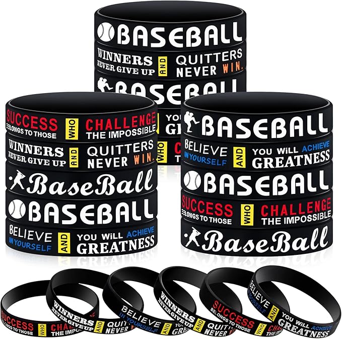 Deekin 36 Pcs Baseball Motivational Silicone Wristband Baseball Bracelets Baseball Party Favors Baseball Gifts Sports Prizes Birthday Party Supplies Goodie Bag Stuffers Carnival Events, 3 Style