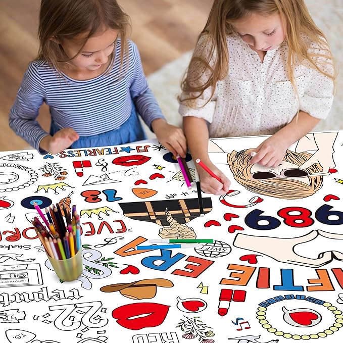 OHOME Taylor Giant Coloring Poster/Tablecloth - Taylor Birthday Decorations - 30 x 72 Inches Jumbo Coloring Banner Kids Crafts Activities Decor Party Favors Decorations - Taylor Merch Gifts for Girls