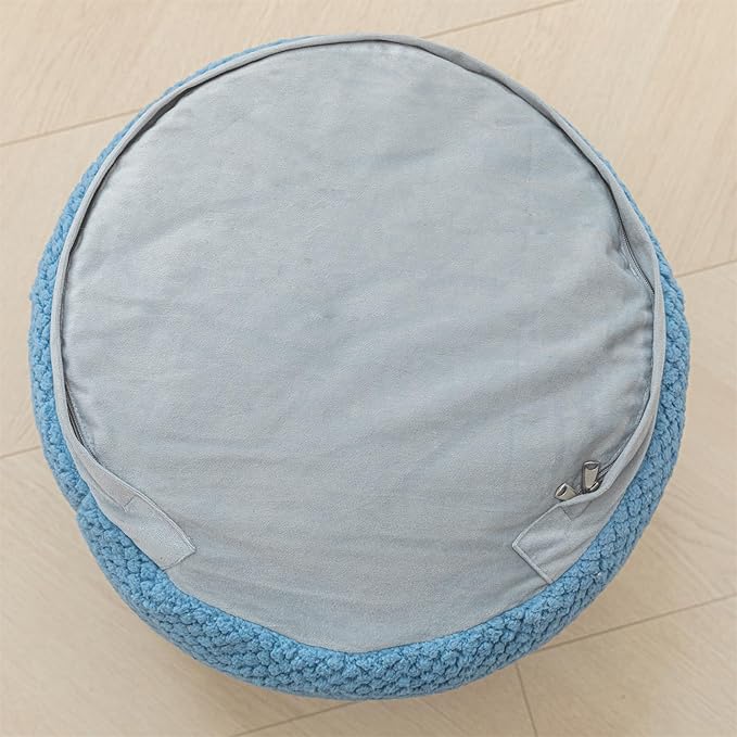 Sturdy Boucle Pouf Ottoman Foot Rest Nice Living Room Decor Lightweight Ottoman Pouf Filler Comfort Pouf Cover Modern Foam Stuffed Poof Ottoman Perfect to Rest Your Feet No Need Assemble Blue