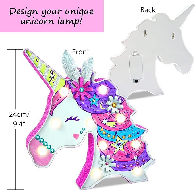 KRAFUN Easy DIY Unicorn LED Night Light Kids Lamp Kit for Girl Crafts β My First Beginner Arts and Crafts Gift, STEM STEAM Toys Painting Lamp with Marker for Age 5 6 7 8 9 10 11 12 Year Old