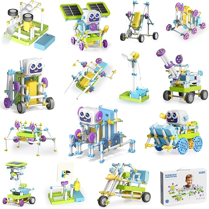 Science Robotics Kit with Solar Panel Sensor Fan Lamp Accessories, Educational STEM Robot Building Toys Projects for Kids, DIY Science Experiments Engineering Kit Gifts for Boys Girls Age 6+