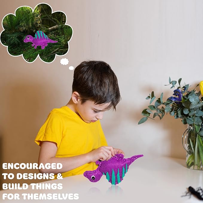 MOMOTOYS Sewing Kit for Kids, Fun & Educational Dinosaur Sew Craft Set for Boys and Girls Ages 8-12, Complete Beginner Kids Sewing Kit with Felt Plushie for Creative DIY Projects