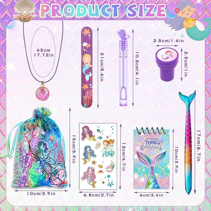 Mermaid Party Favors- Ocean Sea Party Toys Sets for 12 Children Decorations, Goodie Bag Fillers 96 PCS for Kids Summer Party Supplies, Necklace, Bubble Wands Girls Mermaid Birthday Party Favors