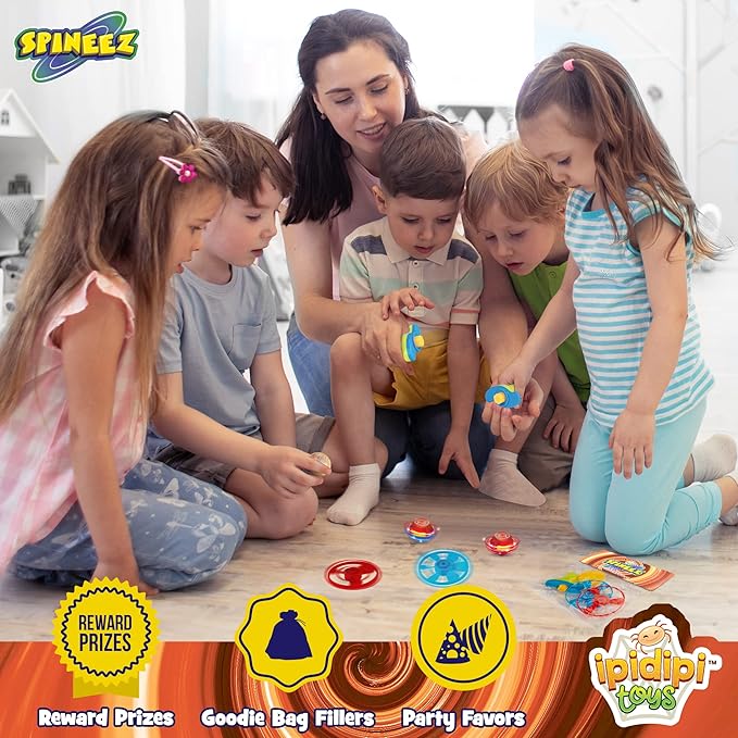 IPIDIPI TOYS Light Up Spinning Tops and Flying Saucer Disc - UFO Light Up Spinner - Stocking Stuffers, Kids Party Favors, School Prize Box Toys, Goodie Bag Fillers - Orange, Pack of 12