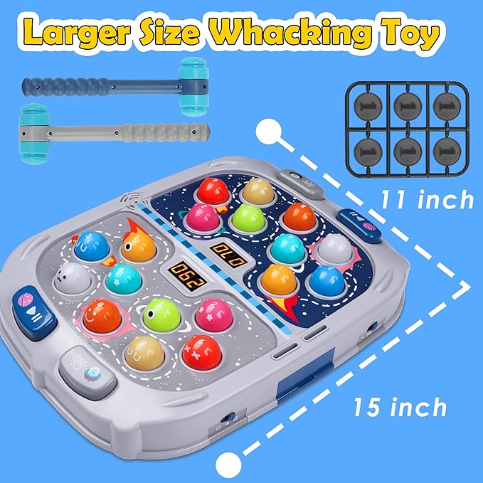 Whack Mole Game for Toddlers, Toys for 3+ Year Old Boys, Interactive Pounding Toy for Kids, 9 Speeds for Beginners/The Skilled/Experts to Challenge, 11x15 Inch Large Whacking Toy with Sound and Light