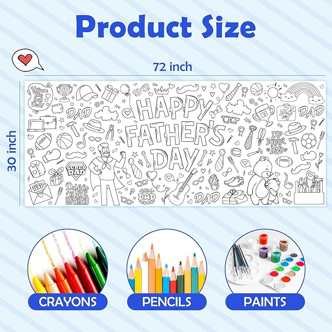 OHOME Fathers Day Giant Coloring Poster/Tablecloth - 30 x 72 Inches Jumbo Coloring Banner Kids Crafts Activities - Happy Fathers Day Decorations from Daughter Son Wife - Gifts from Kids