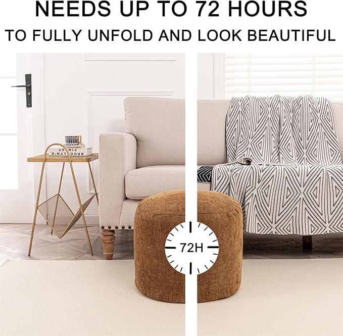 Sturdy Boucle Pouf Ottoman Foot Rest Nice Living Room Decor Lightweight Ottoman Pouf Filler Comfort Pouf Cover Modern Foam Stuffed Poof Perfect to Rest Your Feet No Need Assemble Light Coffee