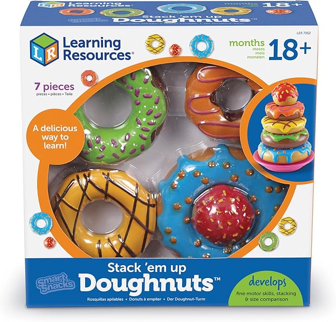 Learning Resources Smart Snacks Stack 'em Up Doughnuts - 7 Pieces, Ages 18+ months Fine Motor Skills Toys, Toddler Counting Toys, Donut Toys, Educational Toys for Kids