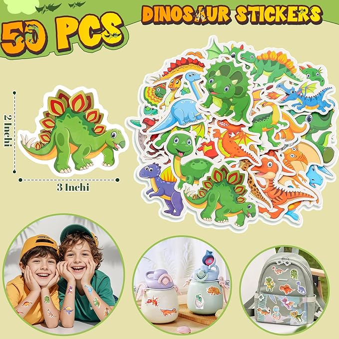 Dinosaur Party Favors Birthday Supplies, Dino Scratch Notebooks Straw Drawing Stencil Dinosaur Figures Keychain Silicone Bracelet Sticker, Dinosaur Birthday Party Goodies Bag Stuffer Filler