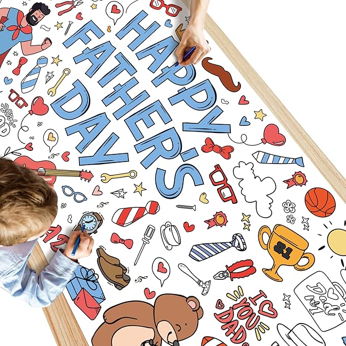 OHOME Fathers Day Giant Coloring Poster/Tablecloth - 30 x 72 Inches Jumbo Coloring Banner Kids Crafts Activities - Happy Fathers Day Decorations from Daughter Son Wife - Gifts from Kids