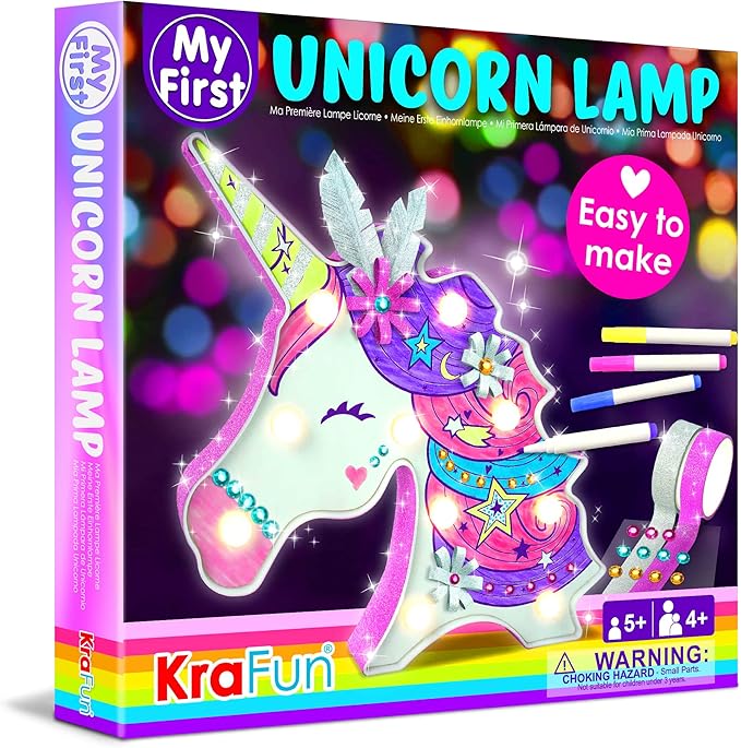 KRAFUN Easy DIY Unicorn LED Night Light Kids Lamp Kit for Girl Crafts β My First Beginner Arts and Crafts Gift, STEM STEAM Toys Painting Lamp with Marker for Age 5 6 7 8 9 10 11 12 Year Old