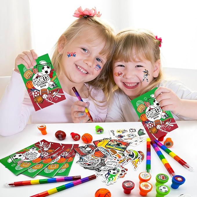 Cinrobiye 72 Pieces Sports Party Favors,Sports Goodie Bags Fillers ,Sports Coloring Book with Crayons,Ball birthday Party Supplies,Sports Games Class Prizes Gift for Classroom Sports School Party