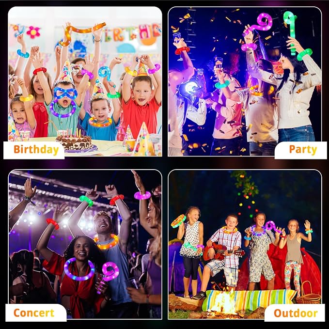 Glow Sticks Halloween Party Favors for Kids - 24 Pcs Light Up Pop Tubes Halloween Toys Glow in the Dark Party Supplies Halloween Gifts for Kids Goodie Bag Fillers, Christmas Stocking Stuffers for Kids
