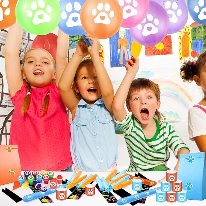 Dog Paw Party Favors for Kids, 97PCS Paw Print Party Supply Set for for Goodie Bag Filler, Treasure Box, Classroom Rewards, Carnival Prizes, Pinata Stuffers, Christmas gifts for Boys and Girls