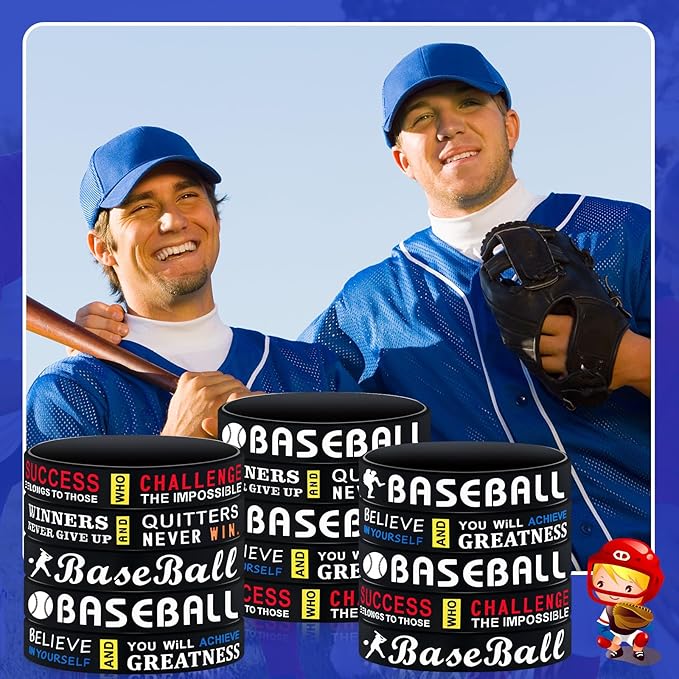 Deekin 36 Pcs Baseball Motivational Silicone Wristband Baseball Bracelets Baseball Party Favors Baseball Gifts Sports Prizes Birthday Party Supplies Goodie Bag Stuffers Carnival Events, 3 Style