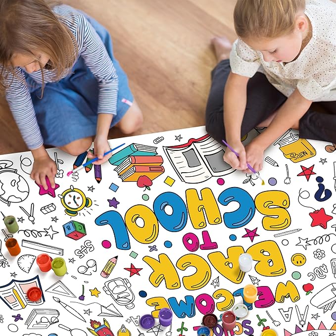 OHOME Back to School Giant Coloring Poster/Tablecloth - Back to School Decorations - 30 x 72 Inches Kindergarten School Supplies for Kids - Back to School Gifts for Kids - Banner Classroom Must Haves