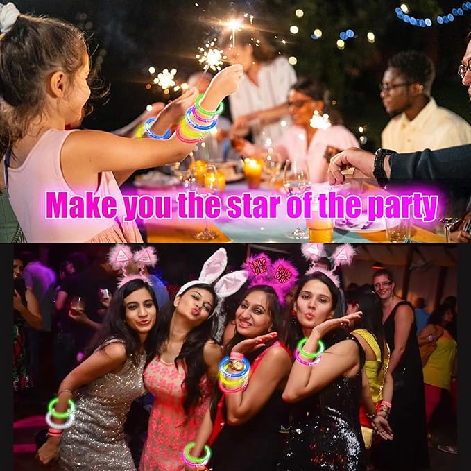 Jeffbaubl 20 Pcs LED Glow Bracelets,6 Color LED Bracelets,Light Up Bracelets,Glow In The Dark Party Supplies for Kids Adults,Light Up Toys Gifts,Bracelets Glow for Birthday Concert Carnival (20 Pack)