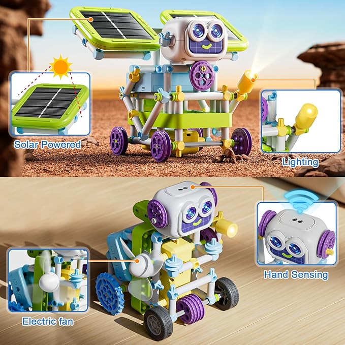 Science Robotics Kit with Solar Panel Sensor Fan Lamp Accessories, Educational STEM Robot Building Toys Projects for Kids, DIY Science Experiments Engineering Kit Gifts for Boys Girls Age 6+