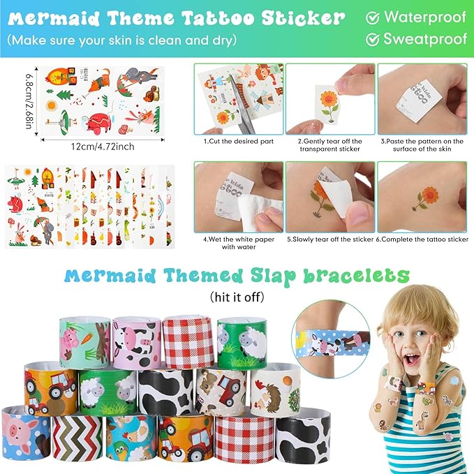 Poen 212 Pcs Farm Animal Party Favors Set Include Cup Straw Stamp Clap Bracelet Keychain Ring Puzzle Sticker Animal Miniature Card for Birthday Party Baby Shower Goody Bag Stuffer