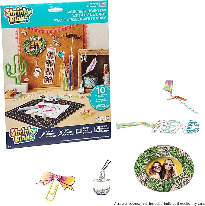 Just Play Shrinky Dinks Creative Pack, 10 Sheets Frosted White, Kids Art and Craft Activity Set, Kids Toys for Ages 6 Up