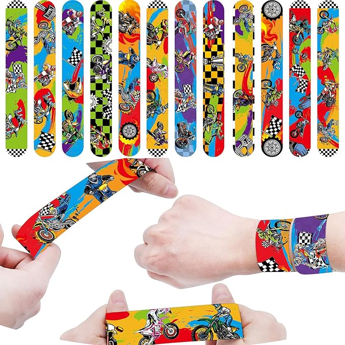 Dirt Bike Party Favor Supplies, Including Gift Bag Tattoo Stickers Badge Slap Bracelets Silicone Wristbands DIY Stickers Keychain, for Motorcycle Theme Party Club Gift Boy Birthday Party Fillers