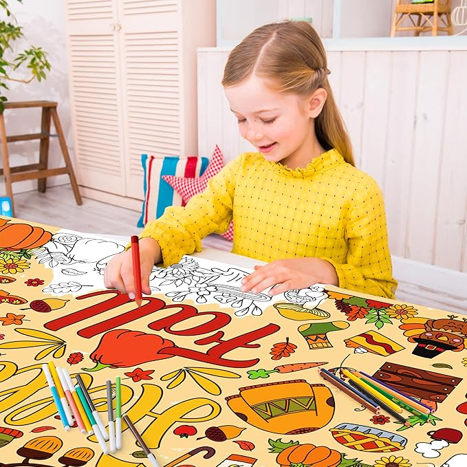 OHOME Fall Giant Coloring Poster/Tablecloth - Fall Decorations for Home - 30 x 72 Inches Jumbo Coloring Banner Kids Crafts Activities Decor Party Decorations