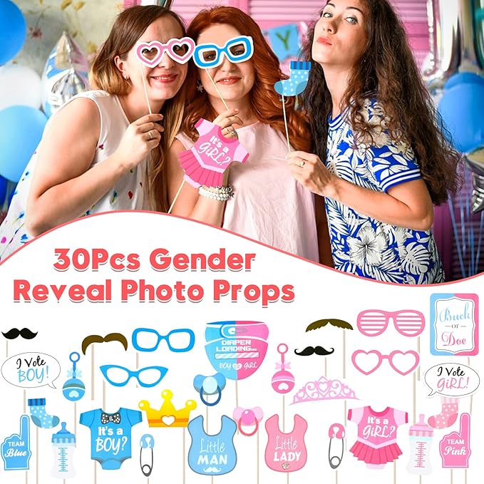 Winrayk Baby Gender Reveal Party Favors Supplies Boy or Girl Gender Reveal Ideas Badge Pin Button Pin Silicone Bracelet Photo Prop Necklace 104Pcs Baby Shower Favors Pink Blue Gender Reveal Decor Game