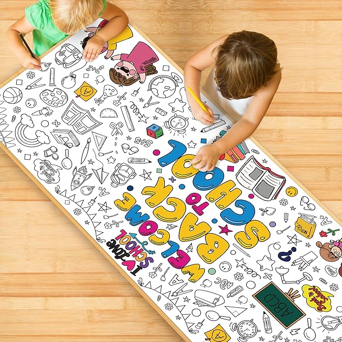 OHOME Back to School Giant Coloring Poster/Tablecloth - Back to School Decorations - 30 x 72 Inches Kindergarten School Supplies for Kids - Back to School Gifts for Kids - Banner Classroom Must Haves