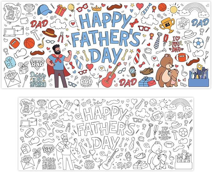 OHOME Fathers Day Giant Coloring Poster/Tablecloth - 30 x 72 Inches Jumbo Coloring Banner Kids Crafts Activities - Happy Fathers Day Decorations from Daughter Son Wife - Gifts from Kids