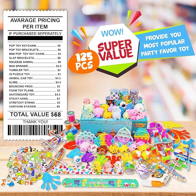 Party Favors Toy for Kids, Treasure Box Prizes for Classroom, Birthday Party, School Classroom Rewards, Carnival Prizes, Pinata Fillers, Treasure Chest, Goodie Bag Stuffers for Boys Girls 4-8-12