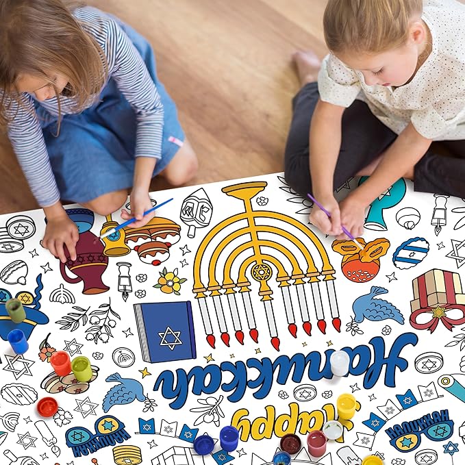 OHOME Hanukkah Giant Coloring Poster/Tablecloth-Hanukkah Decorations - 30 x 72 Inches Jumbo Coloring Banner Kids Crafts Gifts Activities Decor Party Decorations