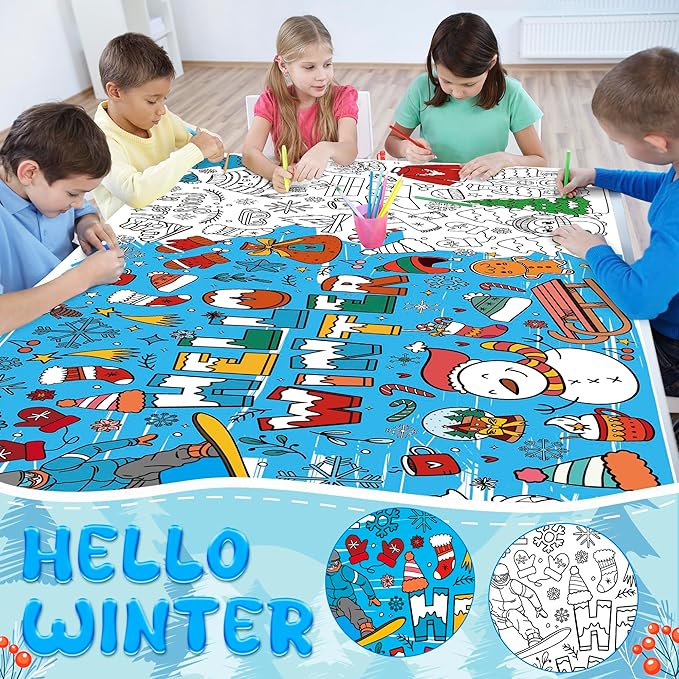 OHOME Winter Giant Coloring Poster/Tablecloth-Winter Decorations - 30 x 72 Inches Jumbo Coloring Banner Kids Crafts Gifts Activities Decor Party Decorations