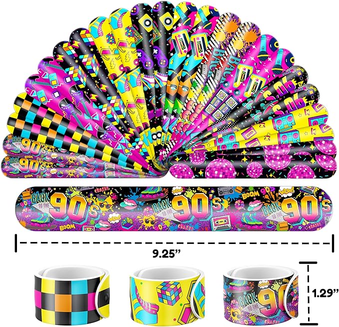48PCS 90s & 80s Party Favors - 24PCS Tattoos & 24PCS Slap Bracelets, Retro 90s Birthday Party Supplies Decorations, Ideal for Kidsâ Classroom Prizes & Rewards for Boys & Girls