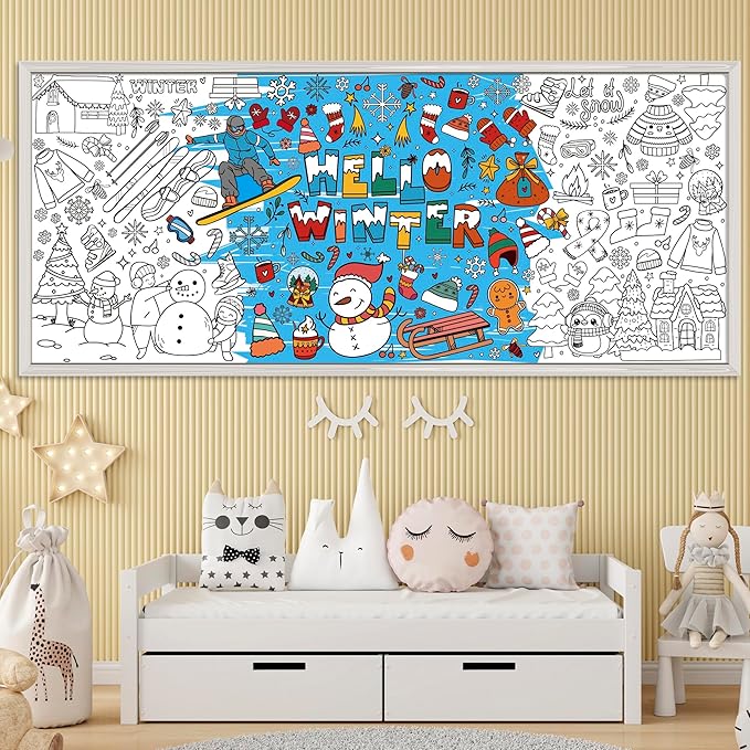 OHOME Winter Giant Coloring Poster/Tablecloth-Winter Decorations - 30 x 72 Inches Jumbo Coloring Banner Kids Crafts Gifts Activities Decor Party Decorations