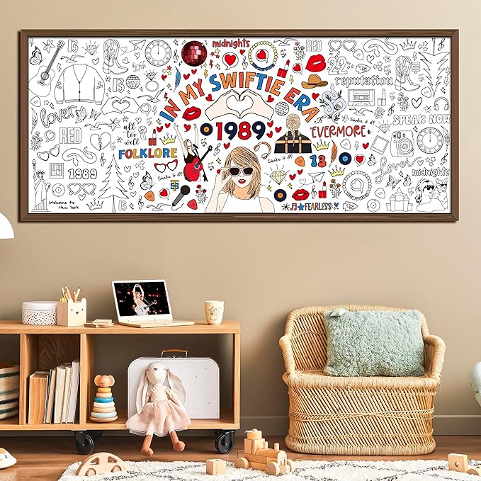OHOME Taylor Giant Coloring Poster/Tablecloth - Taylor Birthday Decorations - 30 x 72 Inches Jumbo Coloring Banner Kids Crafts Activities Decor Party Favors Decorations - Taylor Merch Gifts for Girls