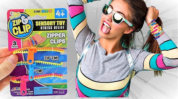 JA-RU Zipper Bracelets (6 Pack, 18 Units) Neon Colored Sensory Friendship Bracelets for Kids. Stress Relief Toy. Bulk Girls Party Favors, Goodie Bag Stuffers. 4785-6s