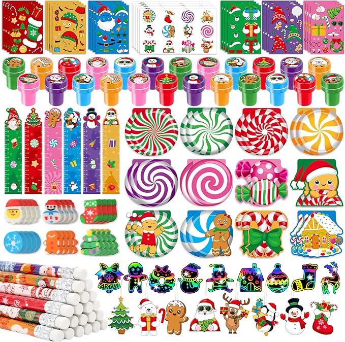 BenLouis Christmas School Stationery Set Party Favors Xmas Classroom Gift Prizes Bulk for Students Kids Holiday Stockings Pinata Filler Christmas School Goodie Bag Stuffers Decor(12set Gingerbread)
