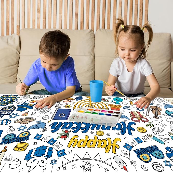 OHOME Hanukkah Giant Coloring Poster/Tablecloth-Hanukkah Decorations - 30 x 72 Inches Jumbo Coloring Banner Kids Crafts Gifts Activities Decor Party Decorations